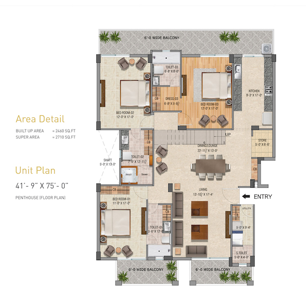 Penthouse Floor Plan (41'-9 x 75')