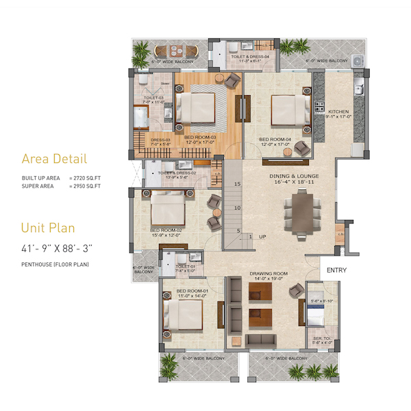 Penthouse Floor Plan (41'-9 x 88'-3)