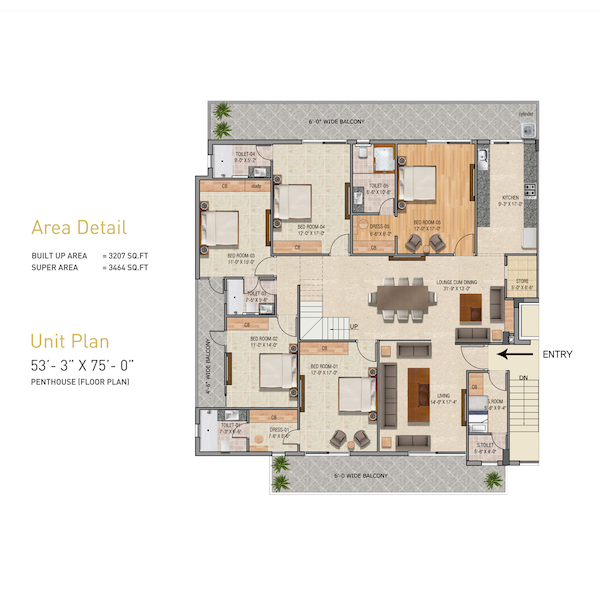 Penthouse Floor Plan (53'-3 x 75')